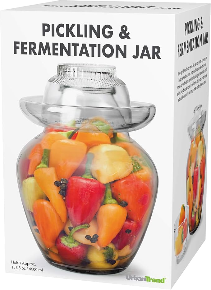 Large Traditional Sichuan Chinese Glass Fermenting Jar with Water Seal Airlock Lid, Glass Fermentation Crock for Pickling, Kimchi, Sauerkraut, and Fermentation (4.5 Liter, 155 Oz, 1.21 Gallons)