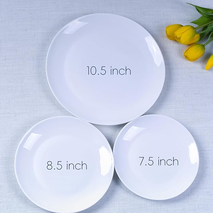 LaGlint 8.5 inch Salad Plate Set of 6, Lightweight Opal Glass Round White Plates for Appetizer Dessert Kitchen, Dishwasher and Microwave Safe