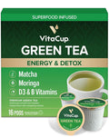 VitaCup Green Tea Pods, Enhance Energy & Detox with Matcha, Moringa, B Vitamins, D3, Keto, Paleo, Vegan, Single Serve Pod, Compatible with Keurig K-Cup Brewers,16 Ct