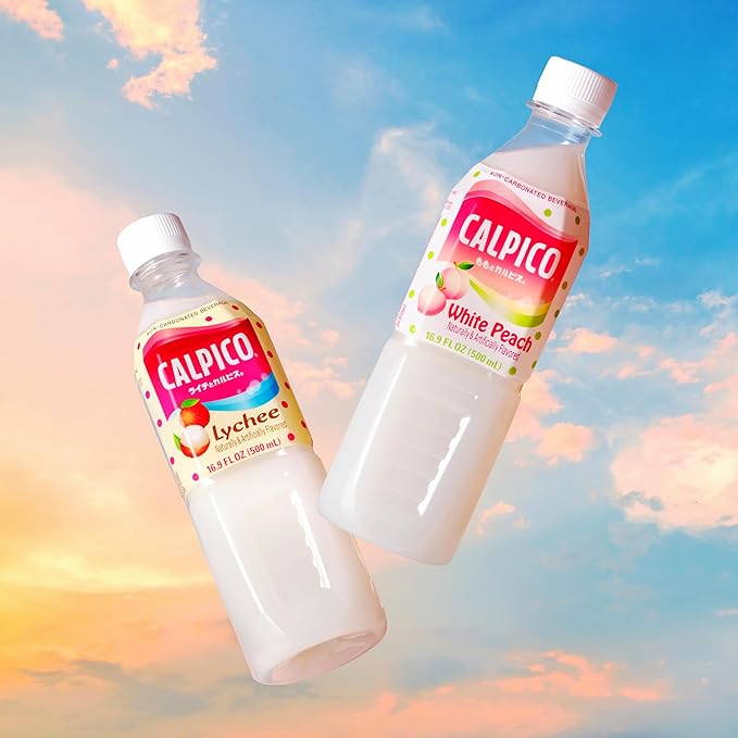 CALPICO White Peach – Smooth, Creamy & Refreshing Non-Carbonated Beverage, Sweet and Tangy, Japanese Lactic Acid Drink, 16.9 Fl oz (Pack of 6)