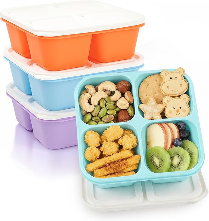 Bento Box Adult Lunch Box- 4 Pack,4 Compartment Snack Containers Reusable Meal Prep Stackable BPA-Free Lunch Containers for Home, Work, Travel (4 Color)