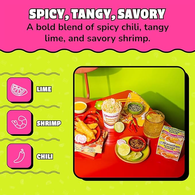 Maruchan Instant Lunch Ramen Noodles, Lime Chili with Shrimp – Japanese-Style Instant Noodle Soup, Easy Meal Ready in 3 Minutes – 2.25 Oz. (12 Pack)