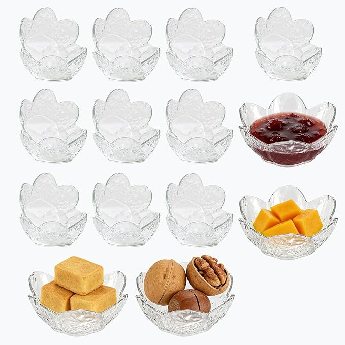 24Pcs Clear Sakura Sauce Dishes Set, 3.34x1.37 inch Acrylic Cherry Blossom Dipping Bowls, Small Condiment Dishes for Soy Sauce, Sushi, Snacks, and Party Appetizers