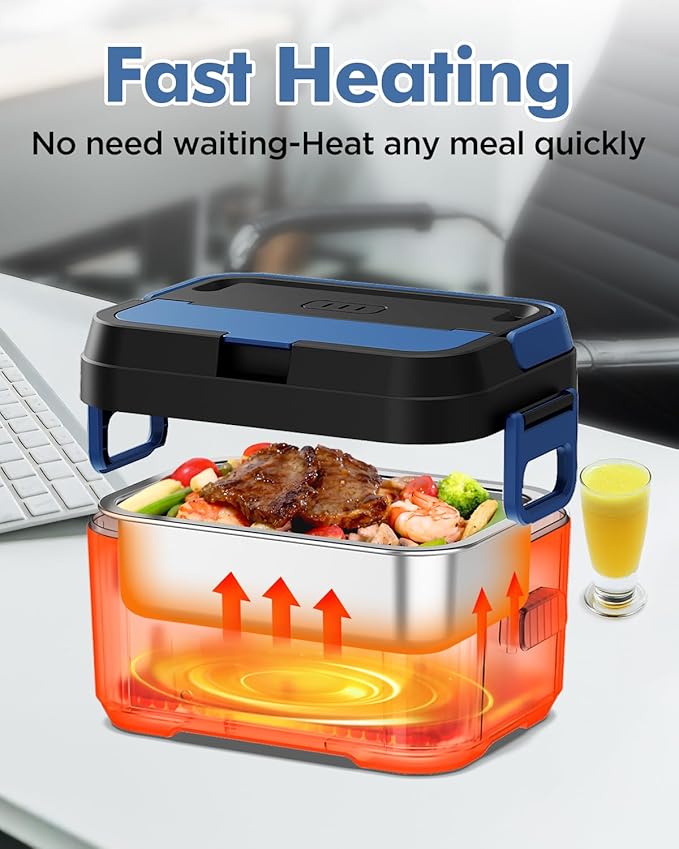 Hugmazing Cordless Electric Lunch Box for Adults, Men & Women – Rechargeable Self-Heating Food Warmer with 1.2L SS Container, Battery-Powered Heated Lunch Box, Perfect for Work and Travel Use