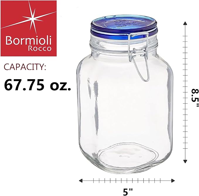 Bormioli Rocco Fido Square Jar with Blue Lid, 67.5-Ounce, 149550MRF121990