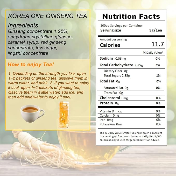 LENITH Korean One Ginseng Tea Packets, Sachets-Concentrated Ginseng Extract, Easy Dissolve Granulate Form, Hot or Cold Tea_10.58 oz / 300 g (3g x 100ea)