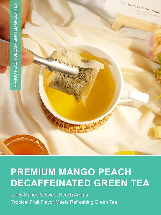 TeeLux Decaf Mango Peach Green Tea, Mango & Peach Flavored Decaffeinated Green Tea, Fruit Aroma & Smooth Taste, 100 Count