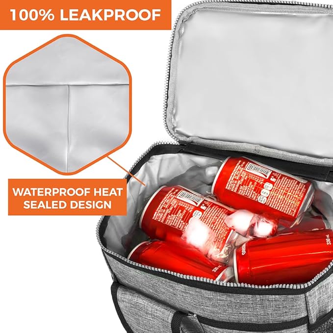 opux Insulated Lunch Box for Men Women Kids, Leakproof Reusable Lunch Bag Cooler for Work School Office, Soft Thermal Lunchbox Tote Shoulder Strap for Boys Girls Adults, Heather Gray, 18 Can/10L