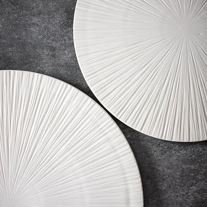 Round Flat Ceramic Serving Plate and Dinner Plate, 2 Pieces Set, 12" & 10" Plates, Elevate Dining Experience (White, Ray 12" & 10")