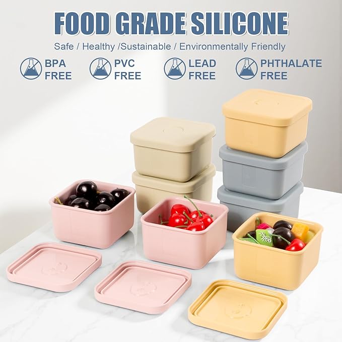 4 pcs 10 oz Silicone Snack Containers with Lids Silicone Food Storage Containers, Baby Snack Container Small Lunch Container for Kids, Daycare, School and Travel