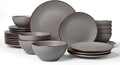 Famiware Venus Plates and Bowls Sets with Trim, 24 Pieces Speckled Stoneware Dinnerware Set for 8, Matte Dark Gray - Microwave & Dishwasher Safe, Modern Minimalist, Dishes for Everyday & Formal Dining
