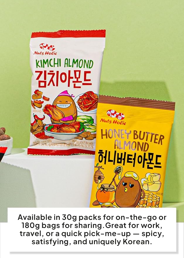 Korean Food Nuts Holic Kimchi Almond, Savory & Spicy Korean Seasoned Almond Snack, 8 Packs 8.5 oz (1.05 oz Each)