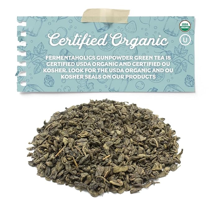 Fermentaholics Gunpowder Green Tea – 4 oz – USDA Organic Loose Leaf – OU Kosher – Great for Jun Kombucha Brewing, Hot or iced tea