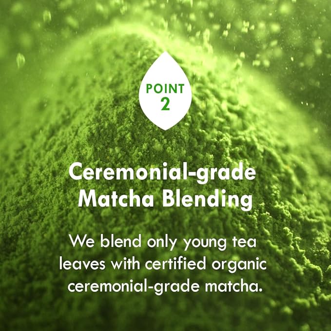 ROASTIQUE Official Café Mori Jeju Matcha Latte, 10 Sticks, 90 Calories, Ceremonial Grade Green Tea Powder Sweetened Café Quality Drink Mix, Blueberry, 7 oz