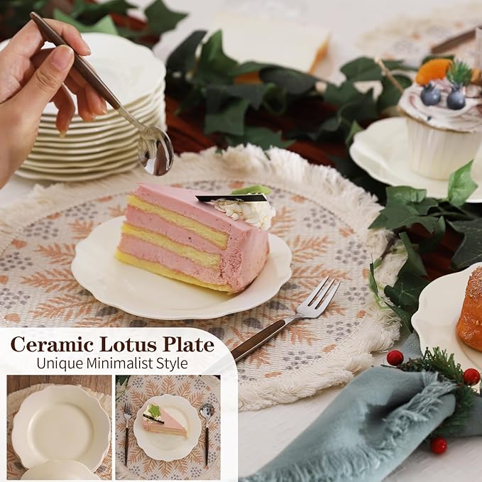 6 Inch Porcelain Small Dinner Plates Set of 18, White Leave Wave Rim Appetizer Plates, Dessert Salad Plates, Ceramic Serving Dishes for Cake, Snack, Ice Cream, Waffles, Microwave, Dishwasher Safe