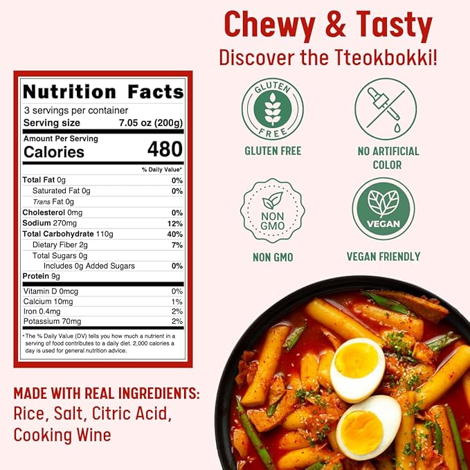 Korean Rice Cake Tteokbokki Stick – 2 Pack (3 Individual Package X 2 Pack) Vegan, Non-GMO, Gluten Free, Tteok Rice Cakes Food Pasta 21.16 oz Per Pack