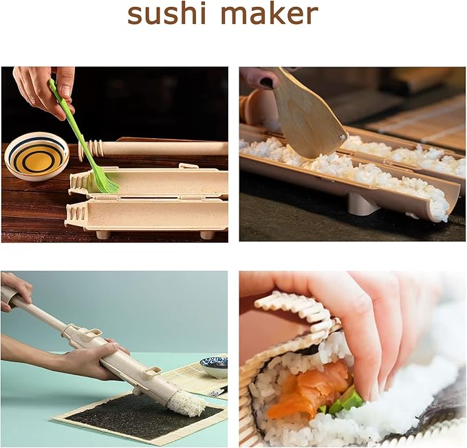 Sushi Making Kit with 2 Bamboo Rolling Mats & Sushi Bazooka, Better Than Single Mats or Molds, Food-Grade, Beginner Friendly Set for Perfect Homemade Maki Rolls