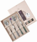 [Made in Korea] Goryeo Celadon Design Korean Table Sticky Rice Spoon and Chopsticks 430 Stainless Steel Glossy Surface Mukbang Cutlery (White and Blue)
