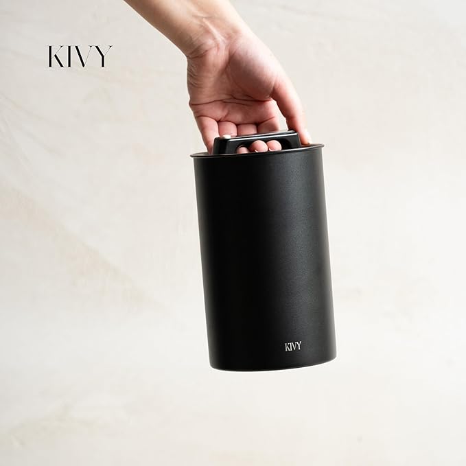 KIVY Vacuum Coffee Canister - Push Lid Preserves Coffee Aroma & Oil - Stainless Steel Airtight Coffee Canister - Container for Ground & Coffee Bean Storage - Storage Jar - Removes Excess Air
