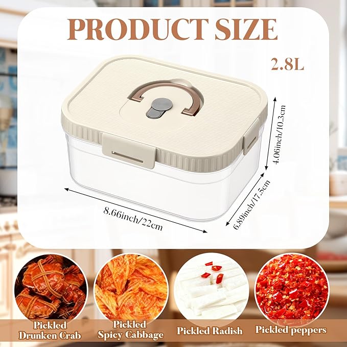 LemonRoad 2 Pack 0.74gal/2.8 L Kimchi Sauerkraut Fermenting Container with Airtight Lids, Food Grade Fermentation Jar, Storage Box with Sealed Lids for Pickles and Vegetables