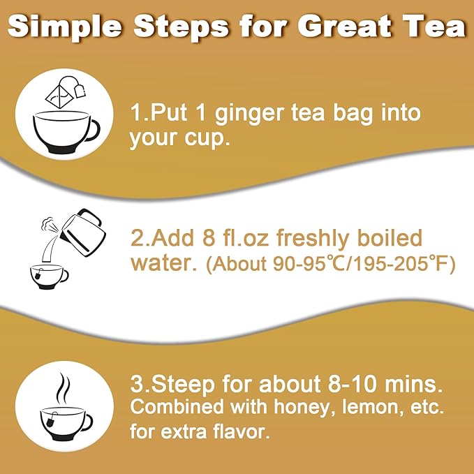 FullChea - Ginger Tea Bags, 2g*50 Teabags - Premium Ginger Root Tea Bag - Warm & Spicy - Non-GMO - Caffeine-free - Support Digestion & Boost Immunity (Pack of 2)