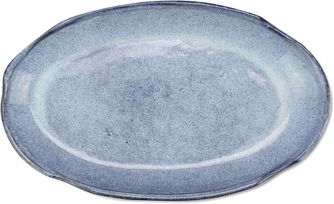 roro Rustic Handmade Ceramic Stoneware Oval Plates, Reactive Blue, Set of 2 – Textured Finish Artisan Serving Plates