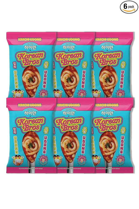 Korean Bros Kimchi Udong (657g) - Spicy Korean Stir-Fry Noodles, 3 Servings - (6 Pack)
