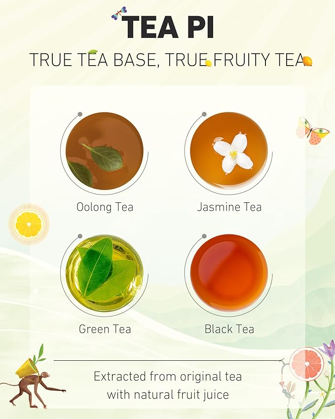 Tea PI Iced Tea – Green Tea, Pomelo Sweet Iced Fruit Tea Bottles, Real Juice, -16.9 fl oz, 500mL, 15 Pack
