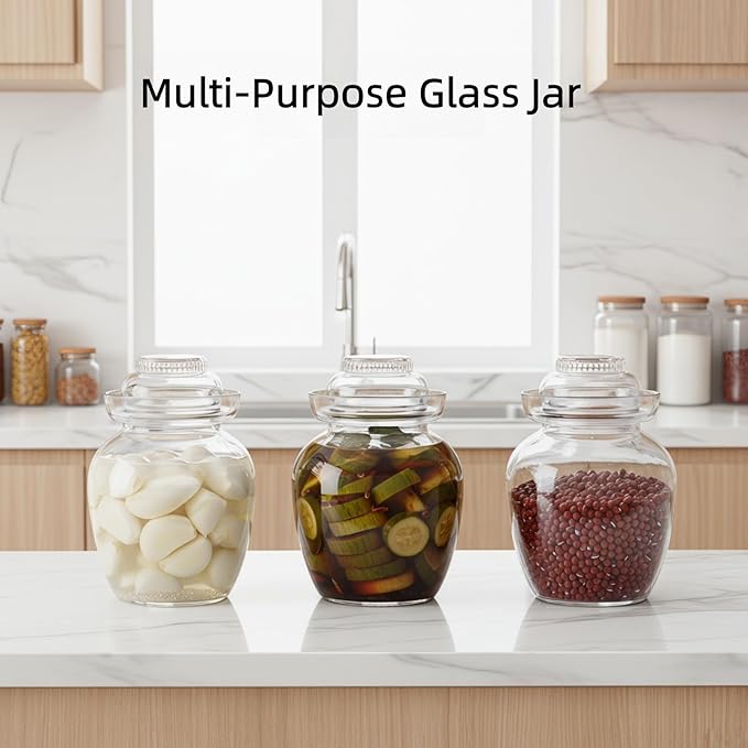 Fermentation Jar Pickle Jar, 2.5 Liter Glass Jar with Lid Water Seal Lid and Wide Mouth, Traditional Kimchi Jar for Kimchi, Sauerkraut, and Fermenting Vegetables
