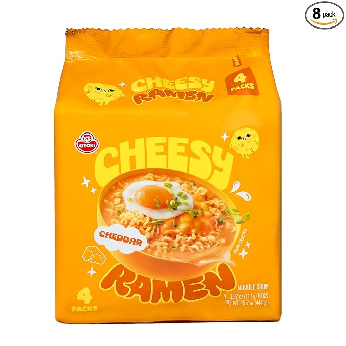 Cheesy Ramen - Cheddar Soup Ramen | Mild Kick, Creamy & Savory Korean Noodles | 3.92 oz (Pack of 8)