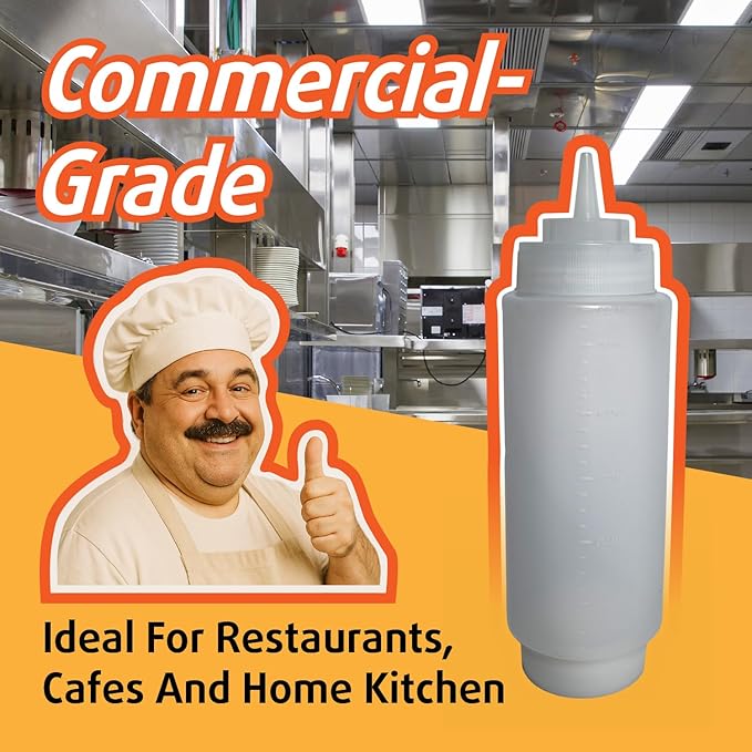 Squeeze Condiment Bottles - Squeeze Condiment Bottles for Sauces Commercial Grade Plastic Dispensers for Ketchup, Mustard, Sauces, Oils & Dressings - Easy Refill, Precision Nozzle (24 oz (1 Pack))