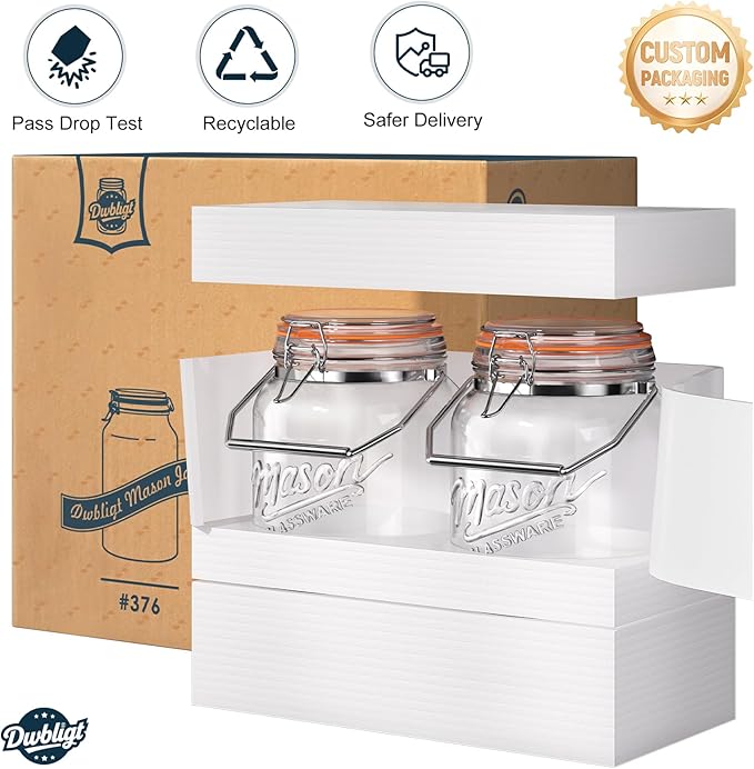 2 Packs 1 Gallon Glass Jars with Airtight Lids, Wide Mouth Mason Jars with Clip Top & Stainless Steel Handle & Silicone Base, Glass Storage Containers for Kitchen Storage, Pickling-Dual Scale