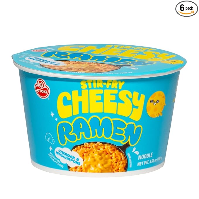 Cheesy Stir-Fry Ramen (Bowl) – Cheddar & Mascarpone Flavor | Creamy & Savory Korean Instant Noodles | 3.53 oz (Pack of 6)
