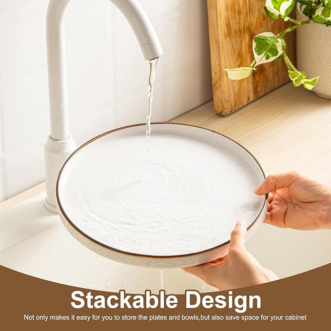 Dafuceramic Dinner Salad Plates Set of 4, 10 Inch Salad Plates with Embossments, Dessert, Salad, Appetizer, Dinner Plate, Microwave, Dishwasher Safe,Scratch Resistant