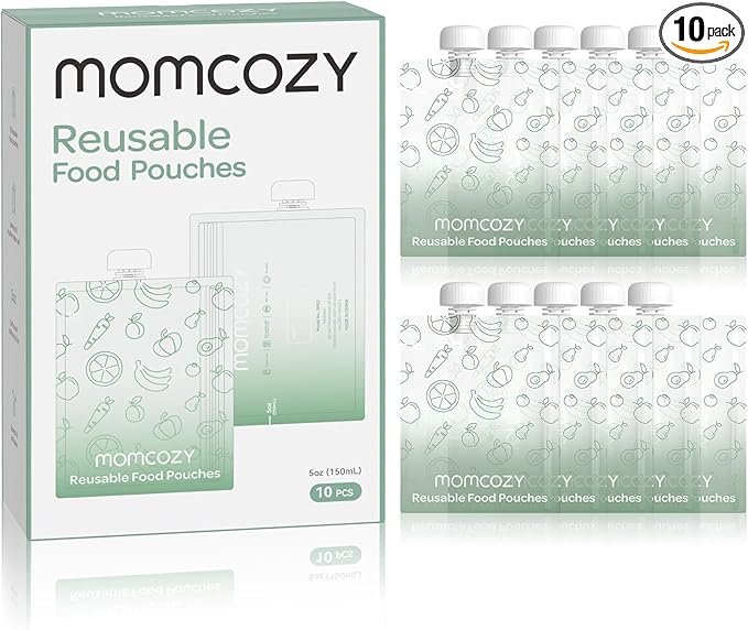 Momcozy Reusable Baby Food Pouches for Toddlers,BPA Free Plastic,Food Safe,Freezer Safe,Refillable for Applesauce Yogurt & Puree Squeeze Pouch,10 packs,5oz