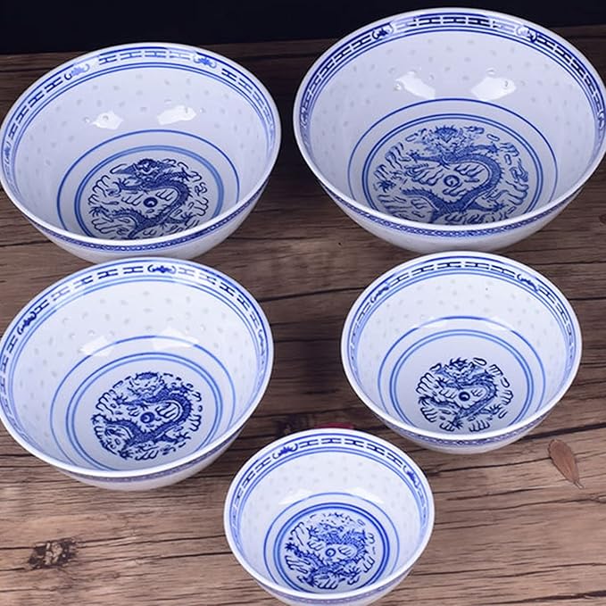 Ceramic Ramen Noodle Bowls, Blue and White Porcelain Chinese Retro Dessert, Soup, Cereal, Rice, Udon, Asian Noodles Bowl,9in,2PCS