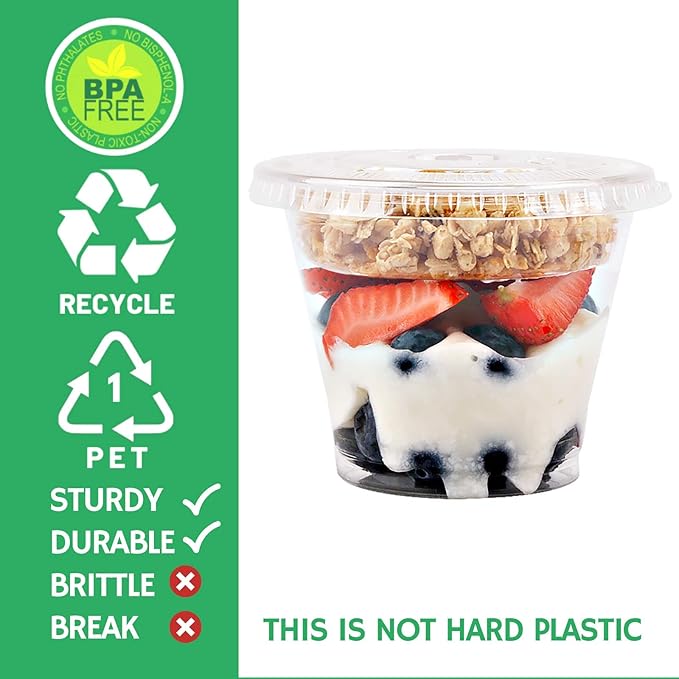 Aatriet 9 oz Clear Plastic Parfait Cups with Insert 3.25oz & Flat Lids No Hole - (20 Sets) Yogurt Fruit Parfait Cups for Kids, for Dips and Veggies, Take Away Breakfast and Snacks. No Leaking