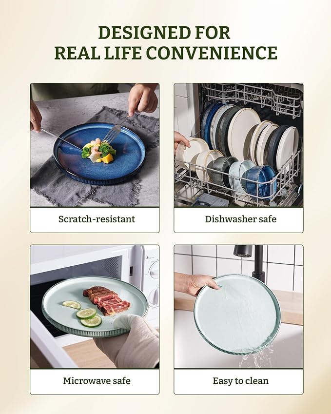 famiware Star Salad Plates for 6, 8 inches Plate Set, Stoneware Dinnerware, Small Dinner Plates for Dessert, Salad, Appetizer, Smoky Blue (Pack of 2)