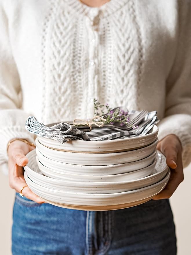 LE TAUCI 8 Inch Ceramic Salad Plates Set of 4, Modern White Appetizer Plates for Kitchen, Small Dessert Plates, Microwave & Dishwasher Safe Dinnerware Sets, Scratch Resistant - Arctic White