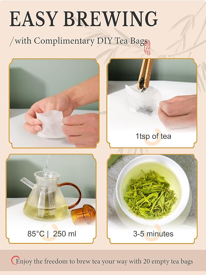 CO-OP 1950 GUZHANG Maojian Green Tea Loose Leaf, 100g, High Mountain Handpicked Chinese Green Tea with Bright Liquor, Lasting Aroma & Naturally Sweet, No Additives, 20 DIY Empty Teabags, Tin
