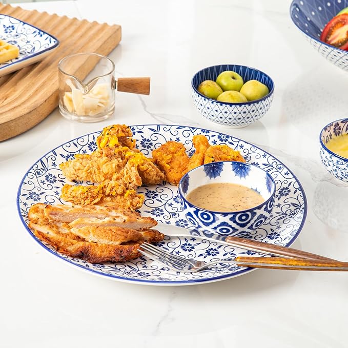 Ceramic Dipping Bowls Set - Mini 4 Oz Dessert Bowls - Small 3.5 Inch Porcelain Bowls for Side Dishes, Snack, Yogurt, Appetizer - Microwave Dishwasher Safe - Set of 6 - Vintage Blue