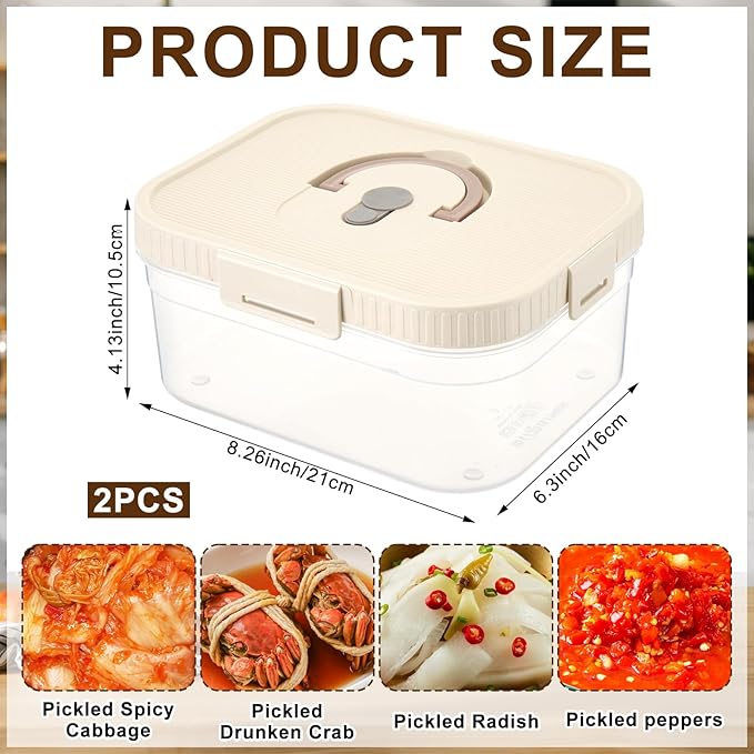 2 Pack Kimchi Sauerkraut Fermenting Container with Airtight Lids 0.74Gal/2.8L Kimchi Fermentation Jar for Refrigerator Sauerkraut Storage Box Organizer for Pickles Food Vegetables
