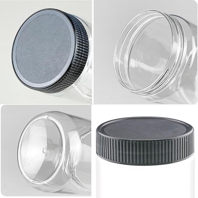 4 Pack Plastic Jars with Lids, 10 oz Clear Storage Container, Leakproof Plastic Mason Jars for Storing Dry Food, Coffee, Nuts and More