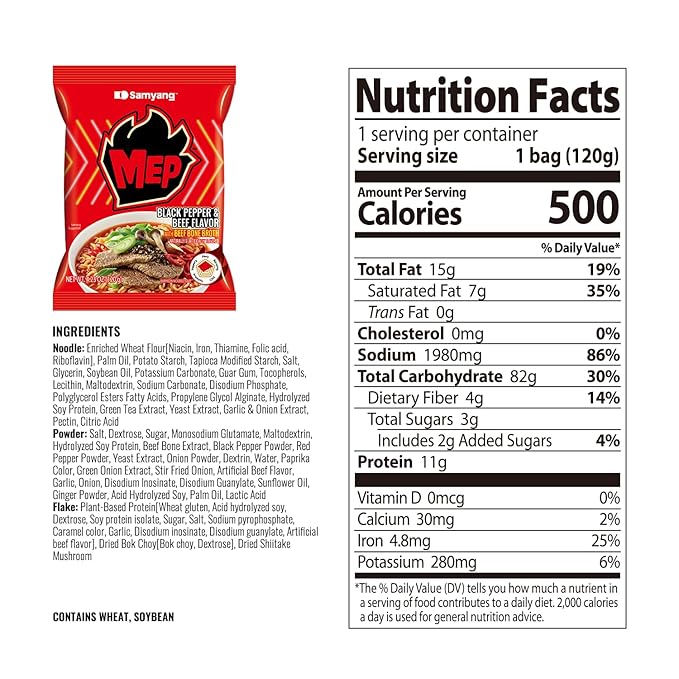 Samyang MEP Black Pepper Beef Ramen Spicy Korean Instant Noodle Soup ENHYPEN Pick Rich Bone Broth Quick Microwave Meal 3.88 oz (Pack of 4)