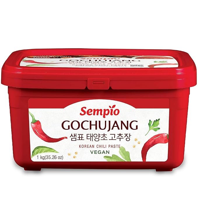 Sempio Gochujang Vegan Korean Red Chili Pepper Paste - Mild Heat: Sweet Spicy Savory Paste, Traditional Fermented Condiment for Cooking, Marinades, Dips, Halal Certified (2.2lbs/1kg)