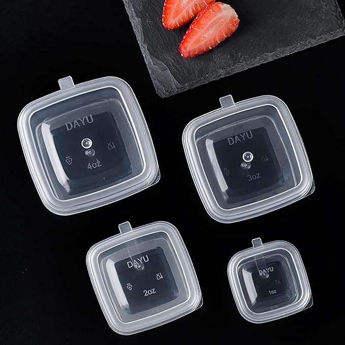 Square-shaped Disposable Sauce Cup Set - All-in-One Design with 4 Size Options, Convenient for Carrying and Use (4 oz.)