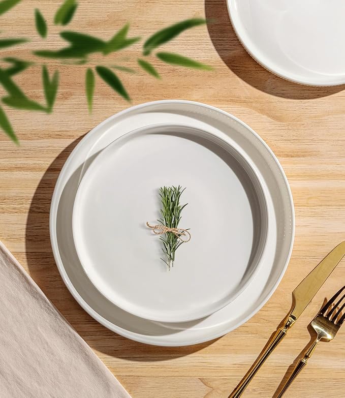 TheTerra Ceramic Dinnerware Sets for 6, 18 Pieces Porcelain Lightweight Plates and Bowls Sets, Scratch Resistant Dish Set, Oven & Microwave & Dishwasher Safe, Bright White