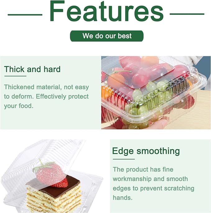 Jizvxe 100 Pack Clear Plastic Square Hinged Food Container,Disposable Plastic To Go Containers with Clear Lids,Cake Slice Containers Clamshell Takeout Tray for Pastry,Salad,Dessert(5.1"x 4.7"x 2.8")