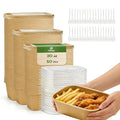 TOPtoper 50 Pack 30 OZ Disposable Meal Prep Containers with Lids and Forks, Large Kraft Paper Bowls for Party, Disposable Food Containers with Lids, Freezer and Microwave Safe Meal Prep Containers