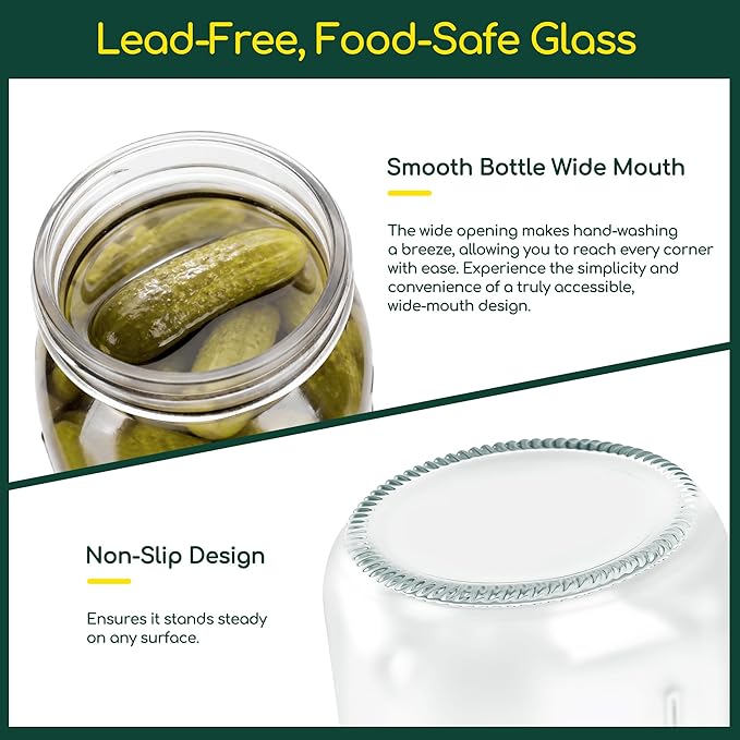 32oz Fermentation Jar Kit with Fermenting Weights and Airlock Lids, Wide Mouth Glass Jars with Scale Mark for Making and Storing Sauerkraut, Pickles (Pack of 4)